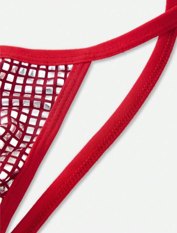 Men's Metallic Fabric Patchwork Thong Underwear